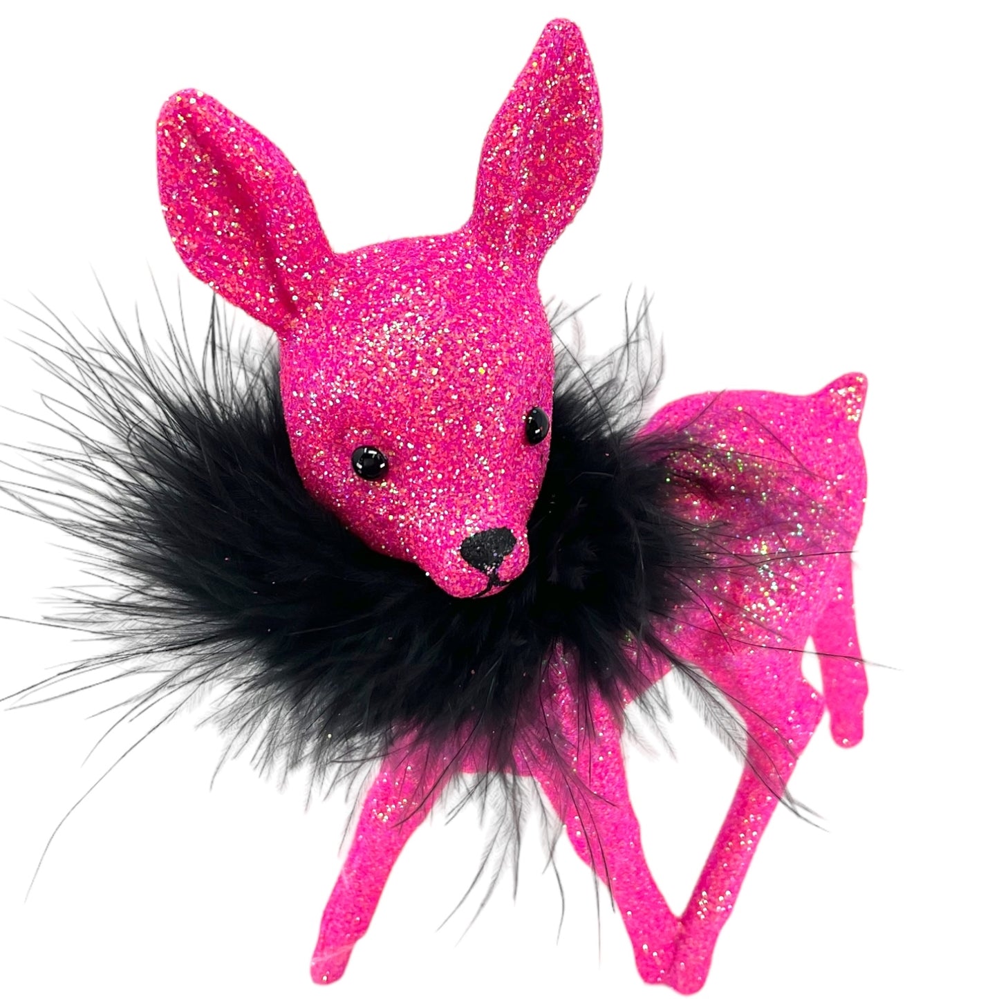 Pinnacle Peak Trading Ino Schaller Hot Pink Glitter Female Doe Deer with Black Boa Figurine 8.75 inch