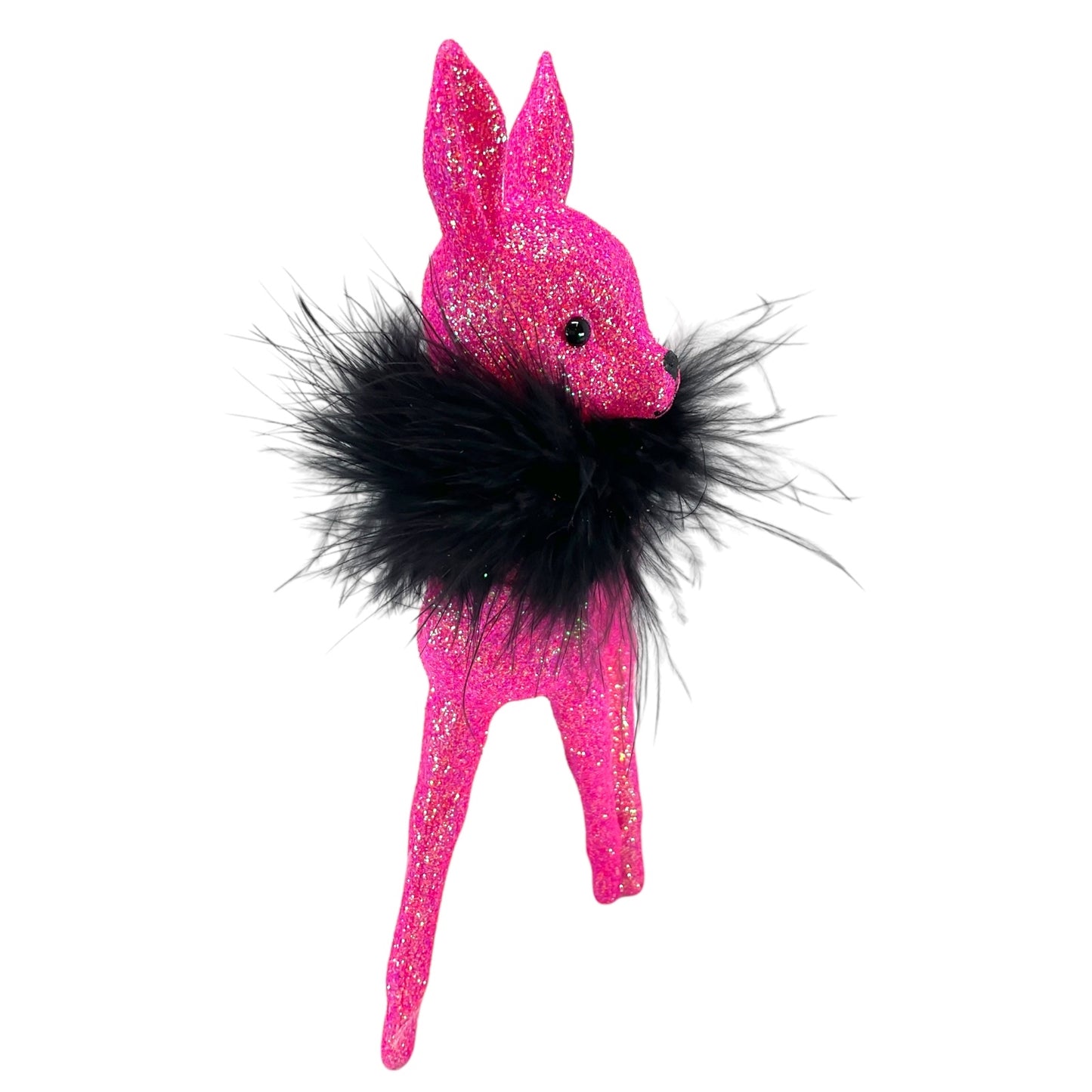 Pinnacle Peak Trading Ino Schaller Hot Pink Glitter Female Doe Deer with Black Boa Figurine 8.75 inch