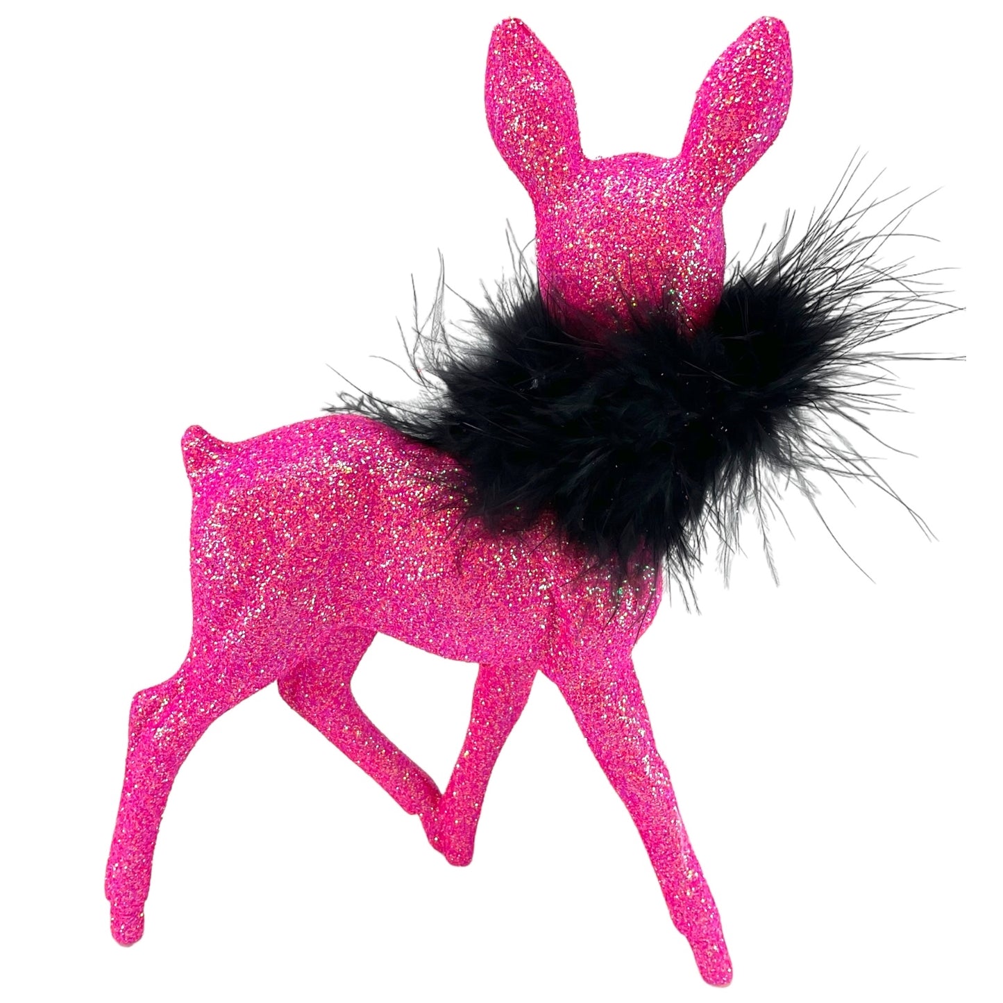 Pinnacle Peak Trading Ino Schaller Hot Pink Glitter Female Doe Deer with Black Boa Figurine 8.75 inch