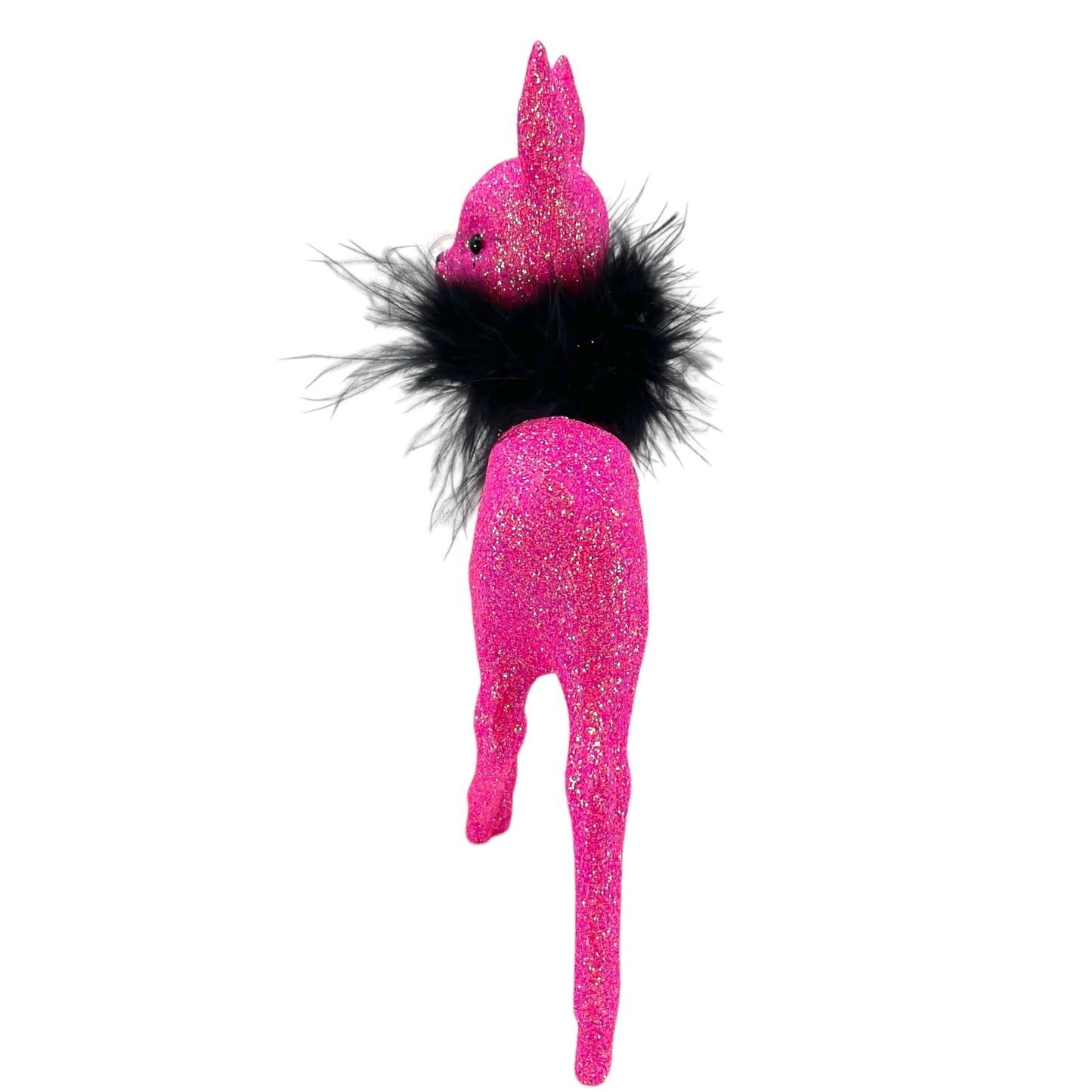 Pinnacle Peak Trading Ino Schaller Hot Pink Glitter Female Doe Deer with Black Boa Figurine 8.75 inch