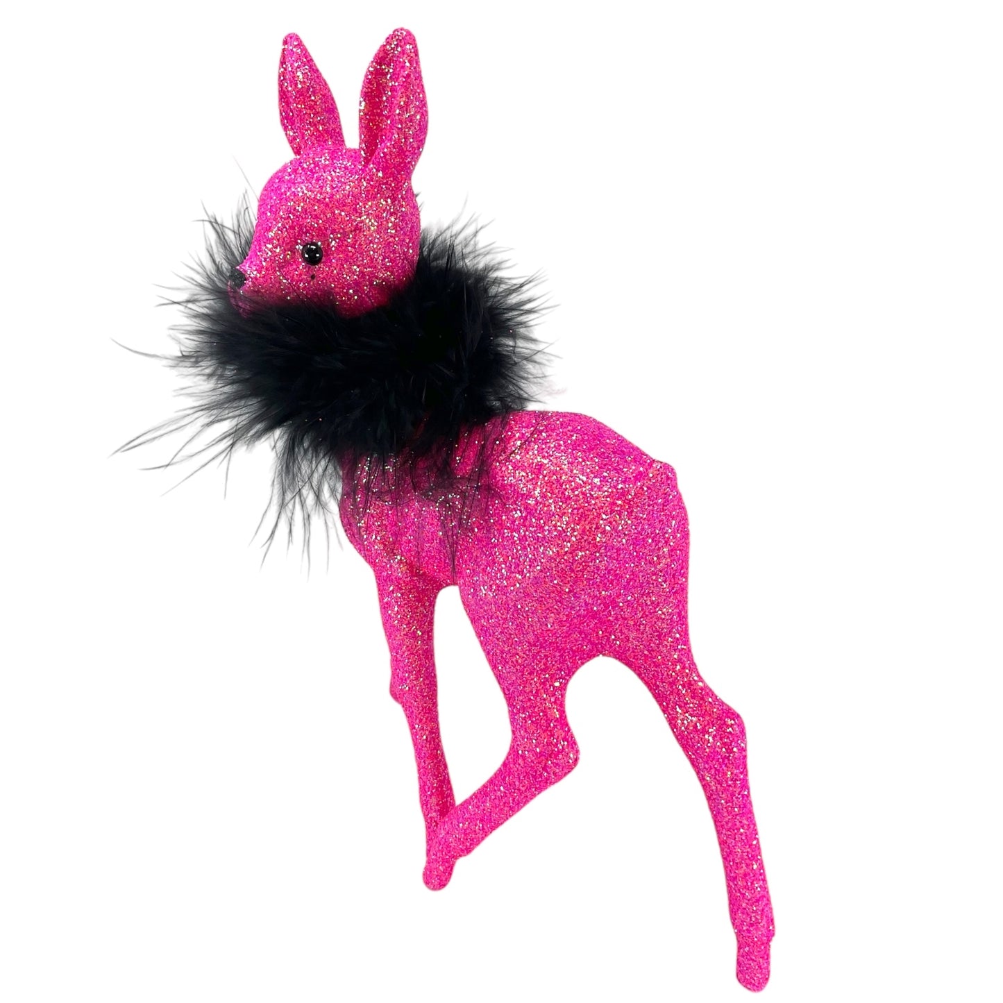 Pinnacle Peak Trading Ino Schaller Hot Pink Glitter Female Doe Deer with Black Boa Figurine 8.75 inch