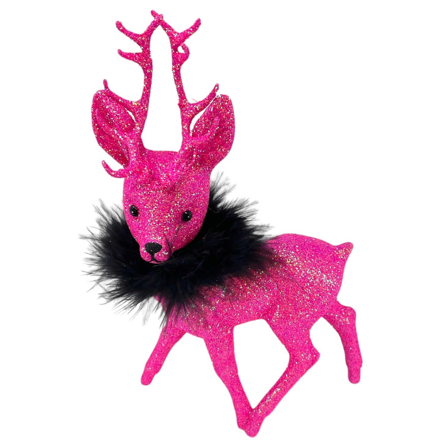 Pinnacle Peak Trading Ino Schaller Hot Pink Glitter Male Buck Deer with Black Boa Figurine 10 inch