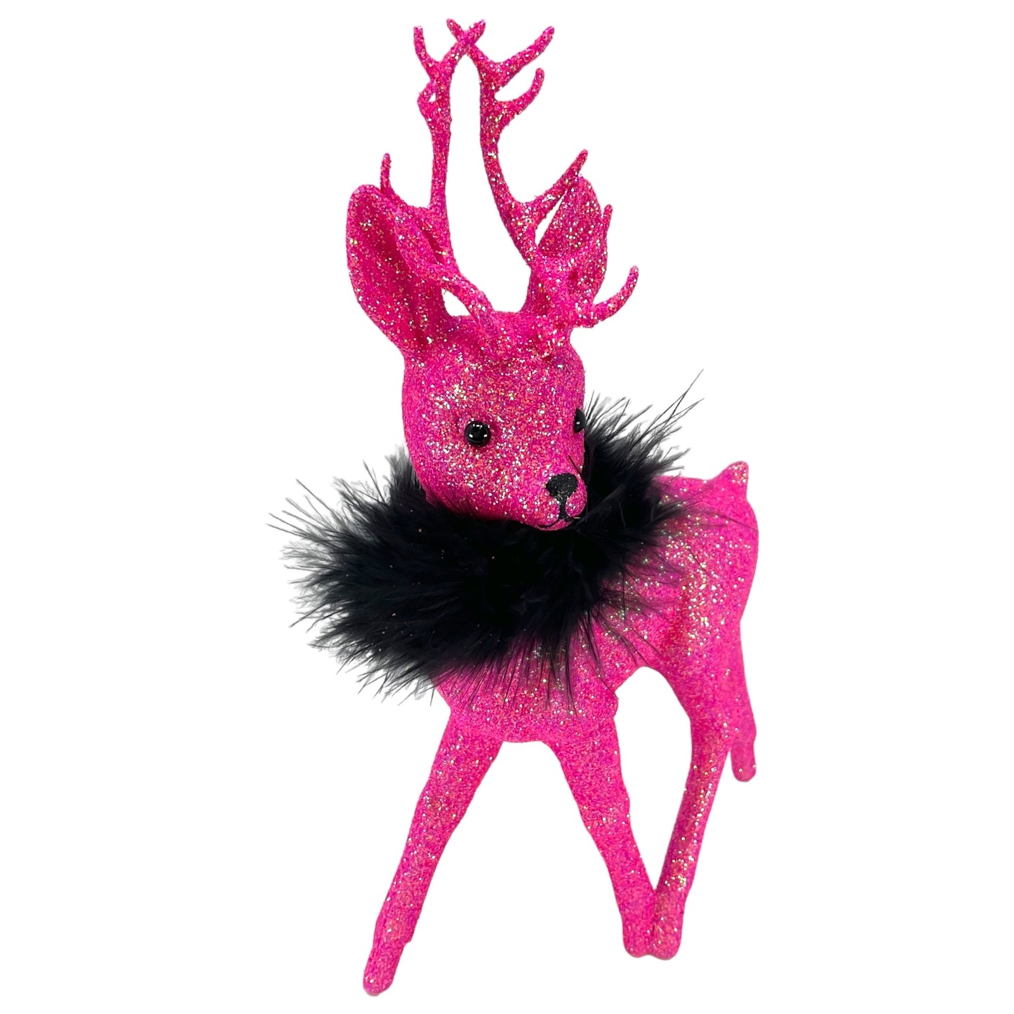 Pinnacle Peak Trading Ino Schaller Hot Pink Glitter Male Buck Deer with Black Boa Figurine 10 inch