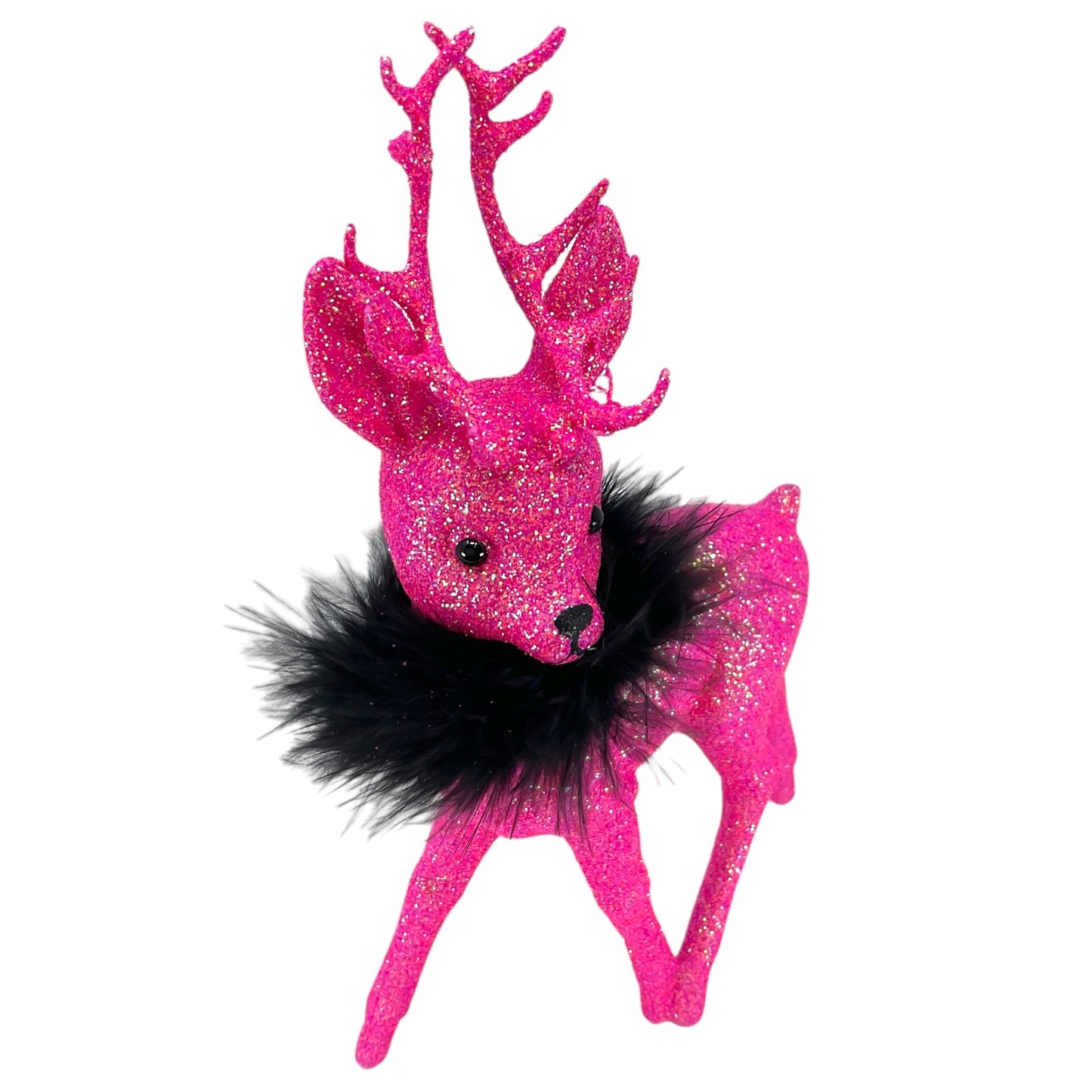 Pinnacle Peak Trading Ino Schaller Hot Pink Glitter Male Buck Deer with Black Boa Figurine 10 inch