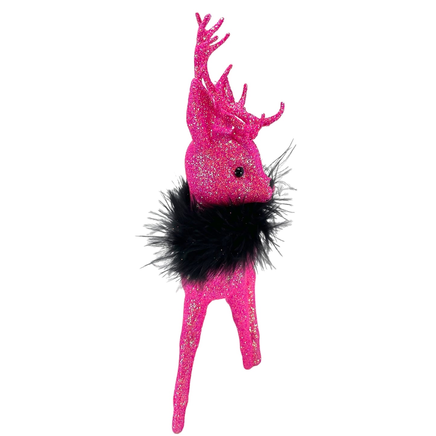 Pinnacle Peak Trading Ino Schaller Hot Pink Glitter Male Buck Deer with Black Boa Figurine 10 inch