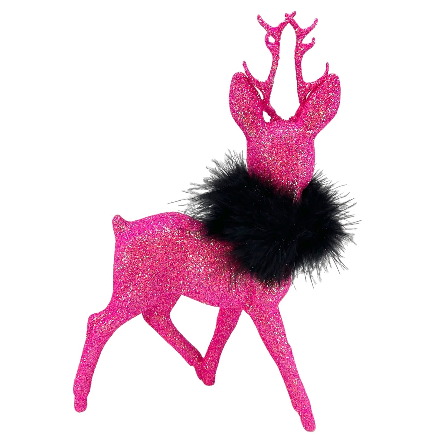 Pinnacle Peak Trading Ino Schaller Hot Pink Glitter Male Buck Deer with Black Boa Figurine 10 inch