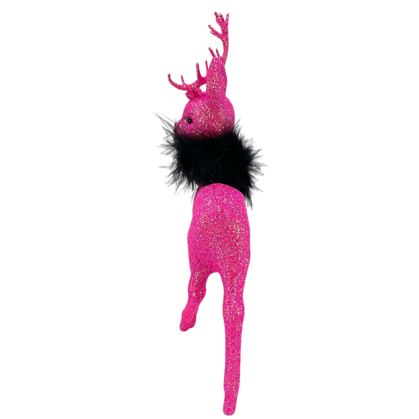 Pinnacle Peak Trading Ino Schaller Hot Pink Glitter Male Buck Deer with Black Boa Figurine 10 inch