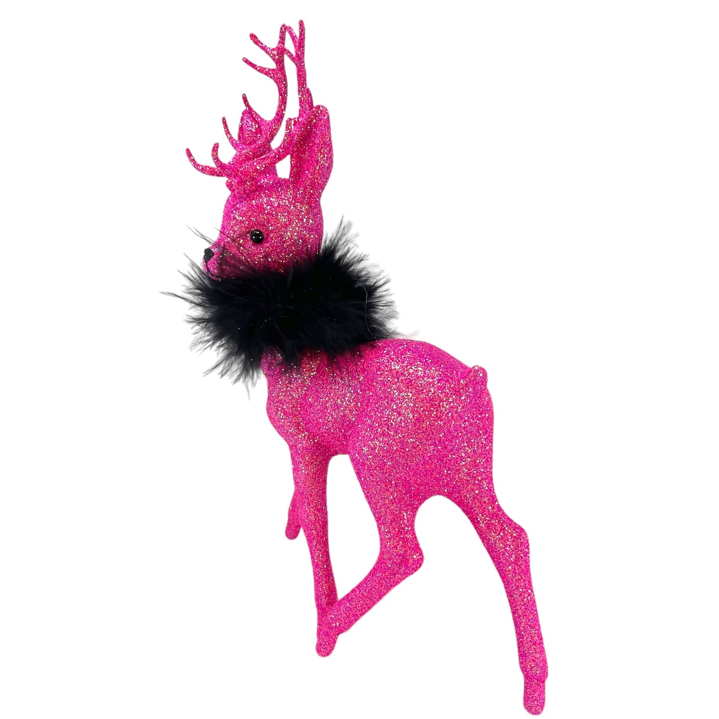 Pinnacle Peak Trading Ino Schaller Hot Pink Glitter Male Buck Deer with Black Boa Figurine 10 inch