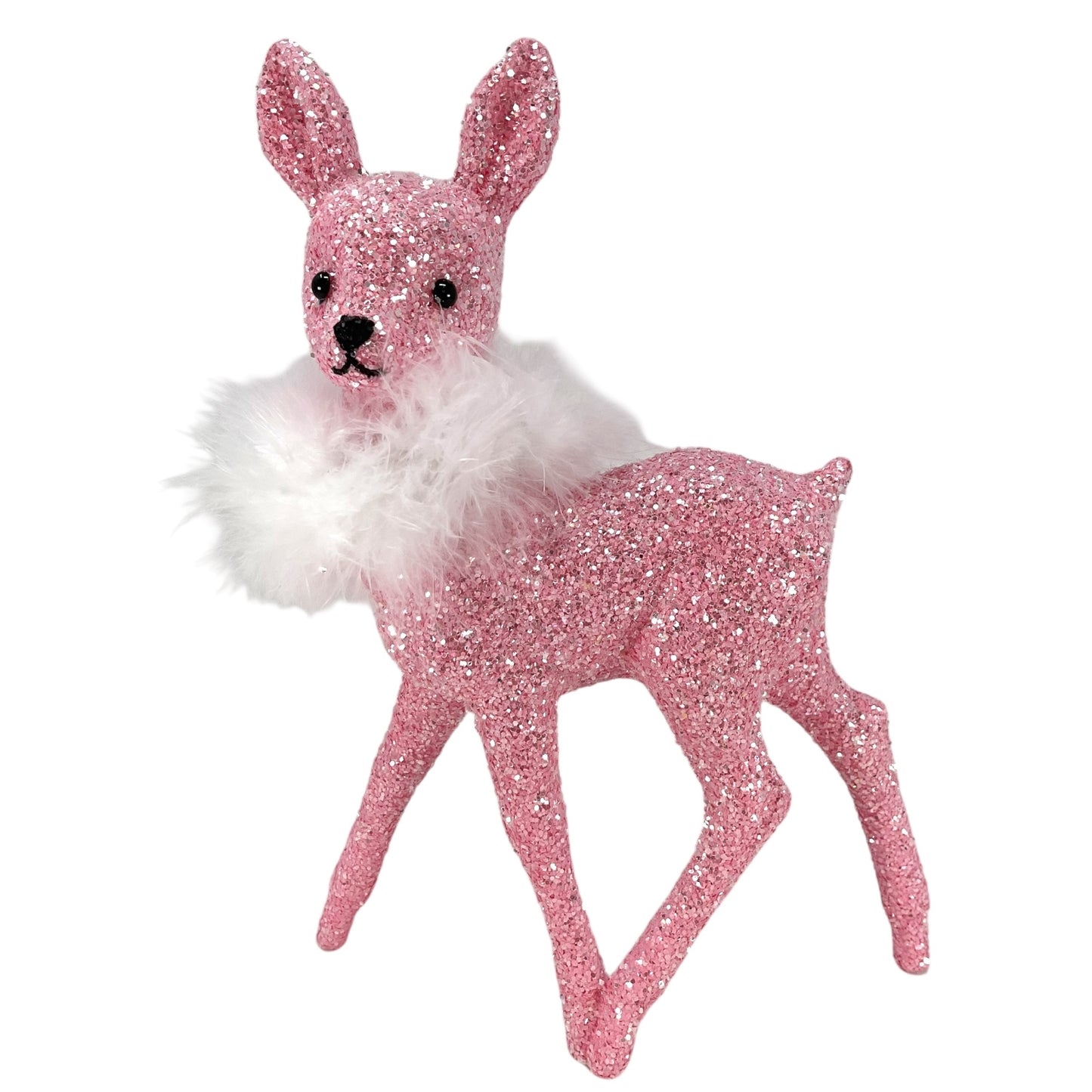 Pinnacle Peak Trading Ino Schaller Rose Pink Glitter Female Doe Deer with White Boa Figurine 8.75 inch