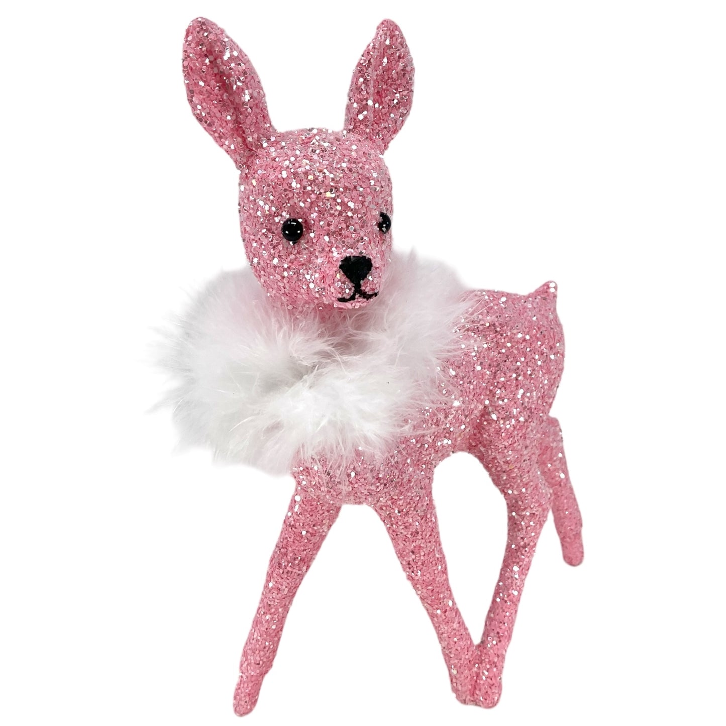 Pinnacle Peak Trading Ino Schaller Rose Pink Glitter Female Doe Deer with White Boa Figurine 8.75 inch