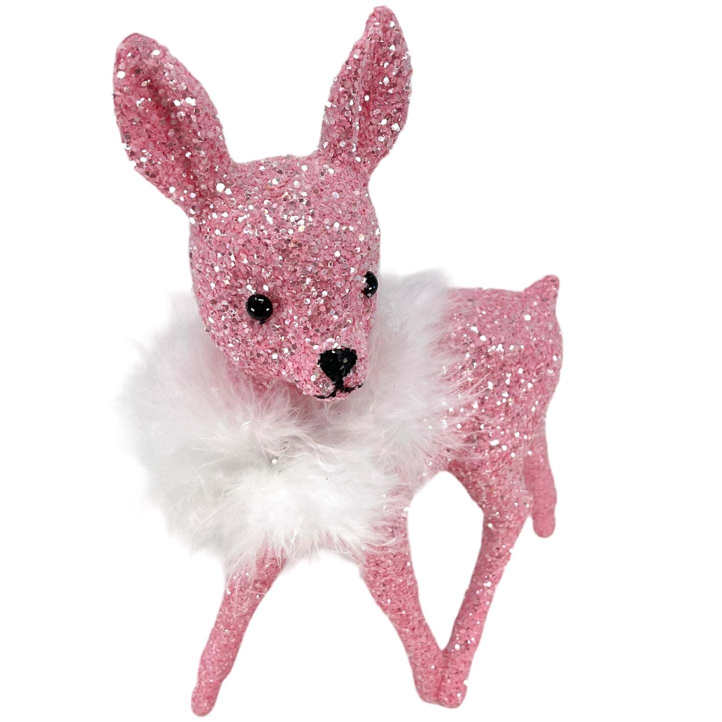 Pinnacle Peak Trading Ino Schaller Rose Pink Glitter Female Doe Deer with White Boa Figurine 8.75 inch