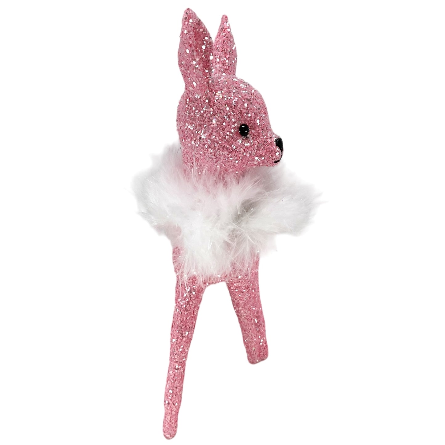 Pinnacle Peak Trading Ino Schaller Rose Pink Glitter Female Doe Deer with White Boa Figurine 8.75 inch