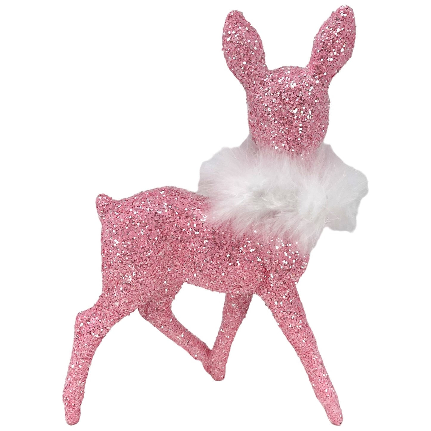 Pinnacle Peak Trading Ino Schaller Rose Pink Glitter Female Doe Deer with White Boa Figurine 8.75 inch