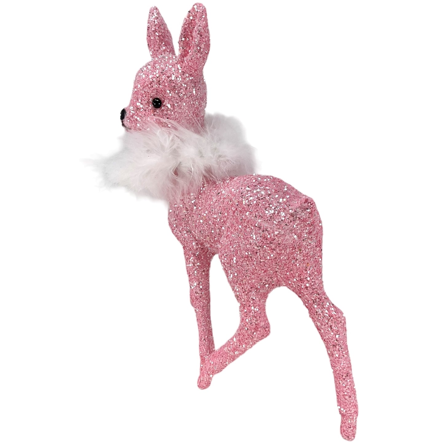 Pinnacle Peak Trading Ino Schaller Rose Pink Glitter Female Doe Deer with White Boa Figurine 8.75 inch