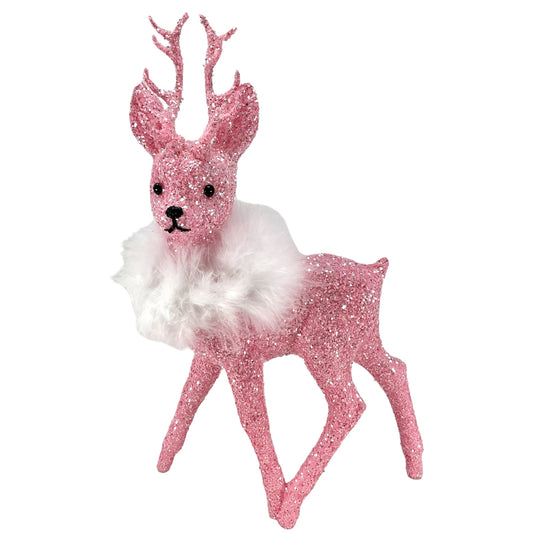 Pinnacle Peak Trading Ino Schaller Rose Pink Glitter Male Buck Deer with White Boa Figurine 10 inch