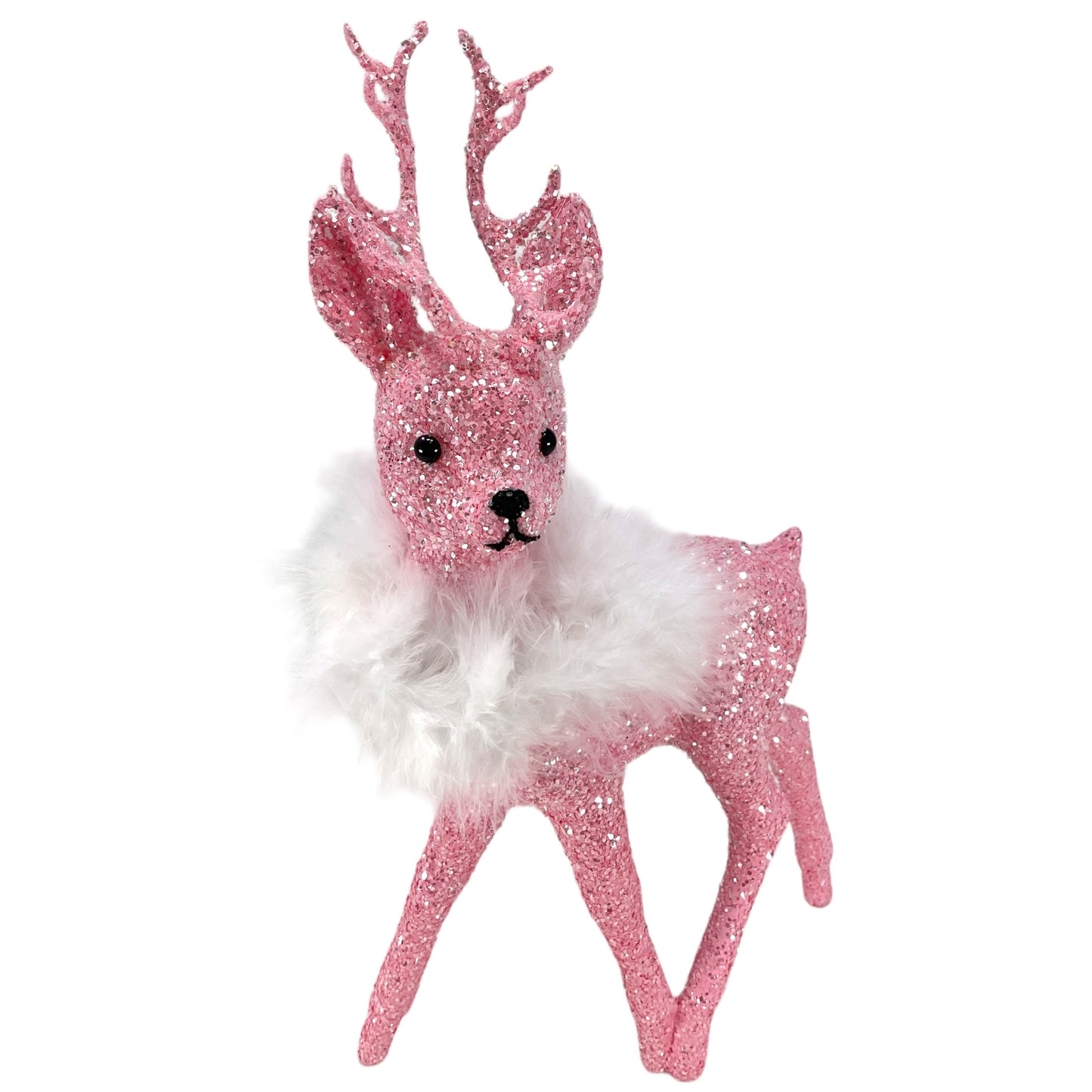 Pinnacle Peak Trading Ino Schaller Rose Pink Glitter Male Buck Deer with White Boa Figurine 10 inch