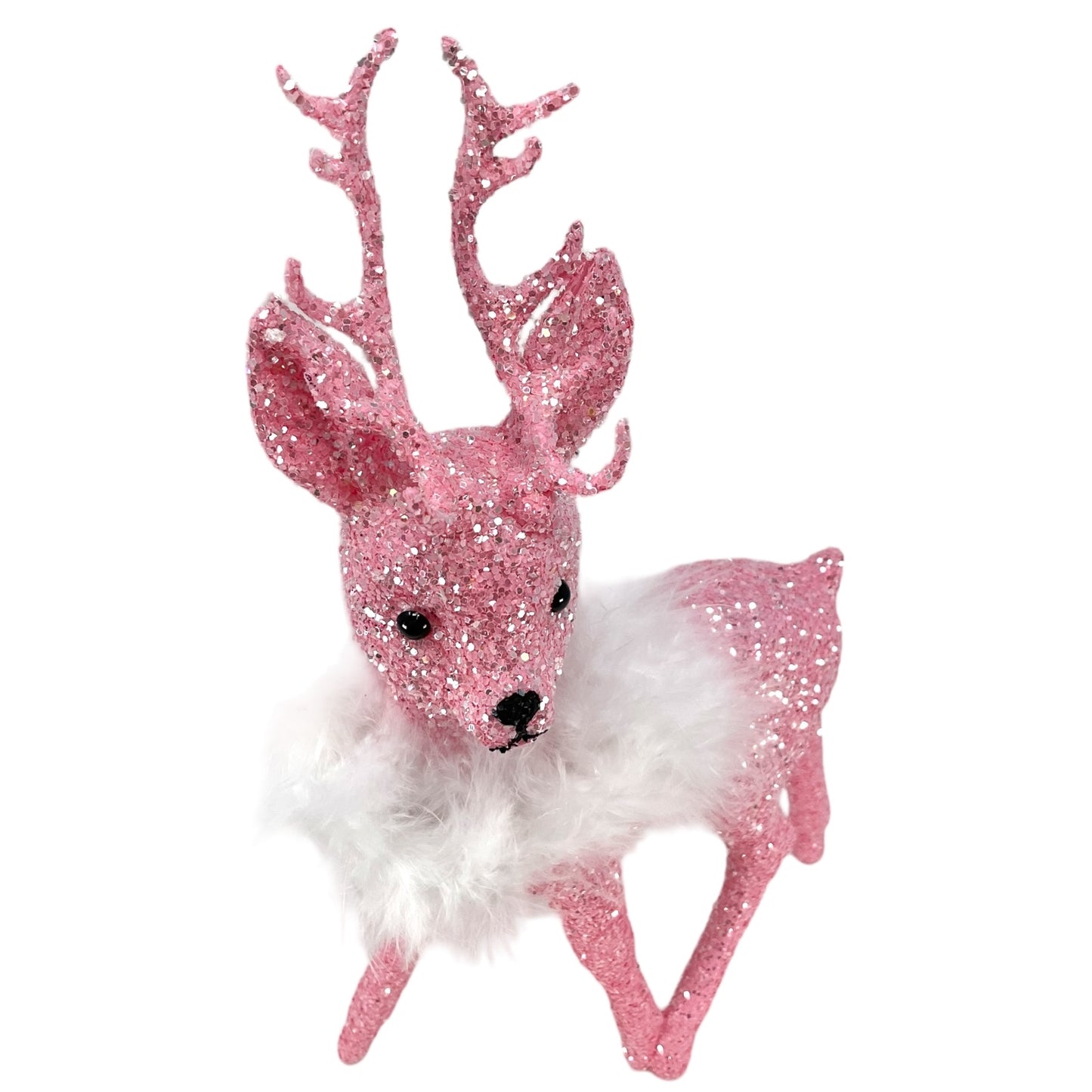 Pinnacle Peak Trading Ino Schaller Rose Pink Glitter Male Buck Deer with White Boa Figurine 10 inch