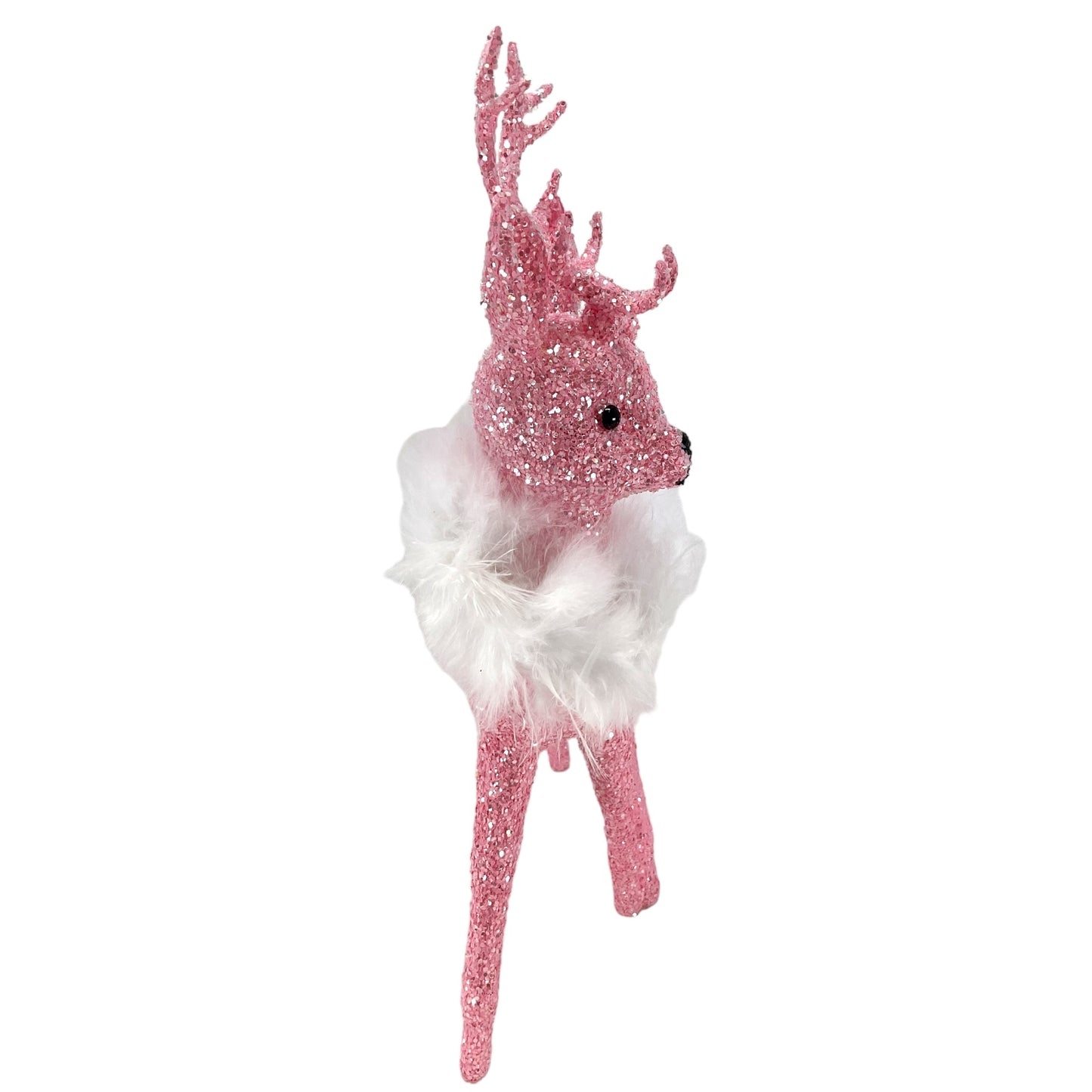 Pinnacle Peak Trading Ino Schaller Rose Pink Glitter Male Buck Deer with White Boa Figurine 10 inch