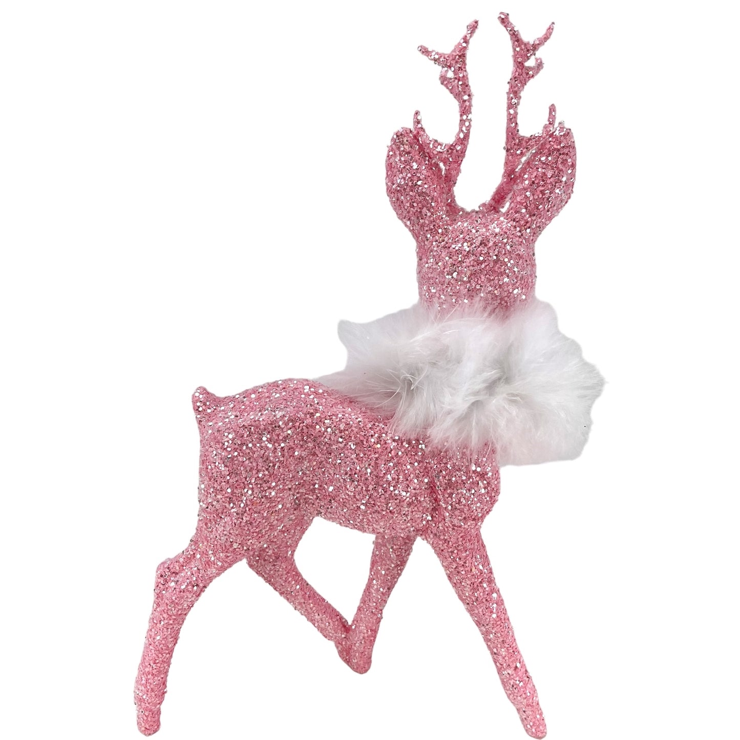 Pinnacle Peak Trading Ino Schaller Rose Pink Glitter Male Buck Deer with White Boa Figurine 10 inch