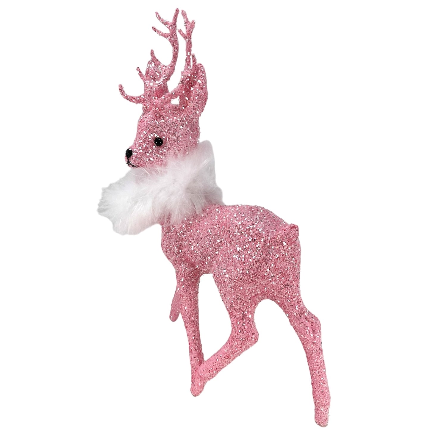 Pinnacle Peak Trading Ino Schaller Rose Pink Glitter Male Buck Deer with White Boa Figurine 10 inch