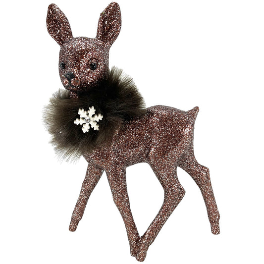 Pinnacle Peak Trading Ino Schaller Cinnamon Glitter Female Doe Deer with Snowflake Figurine 8.75 in