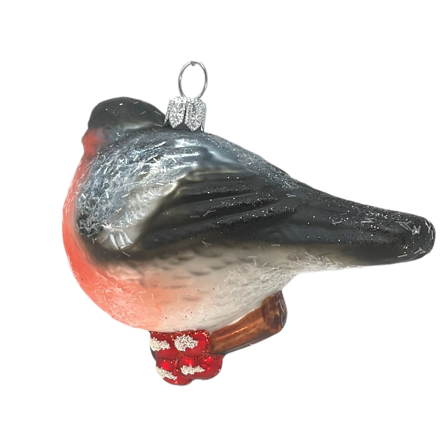 Chickadee Bird on Branch Polish Glass Christmas Tree Ornament Wildlife Animal