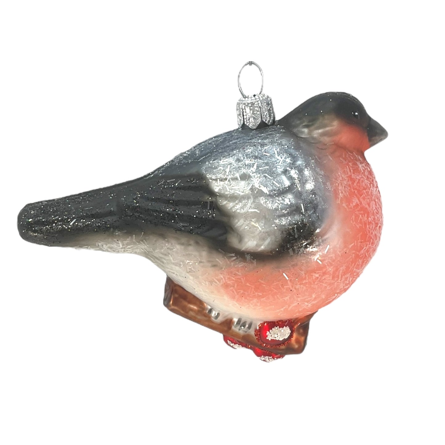 Chickadee Bird on Branch Polish Glass Christmas Tree Ornament Wildlife Animal