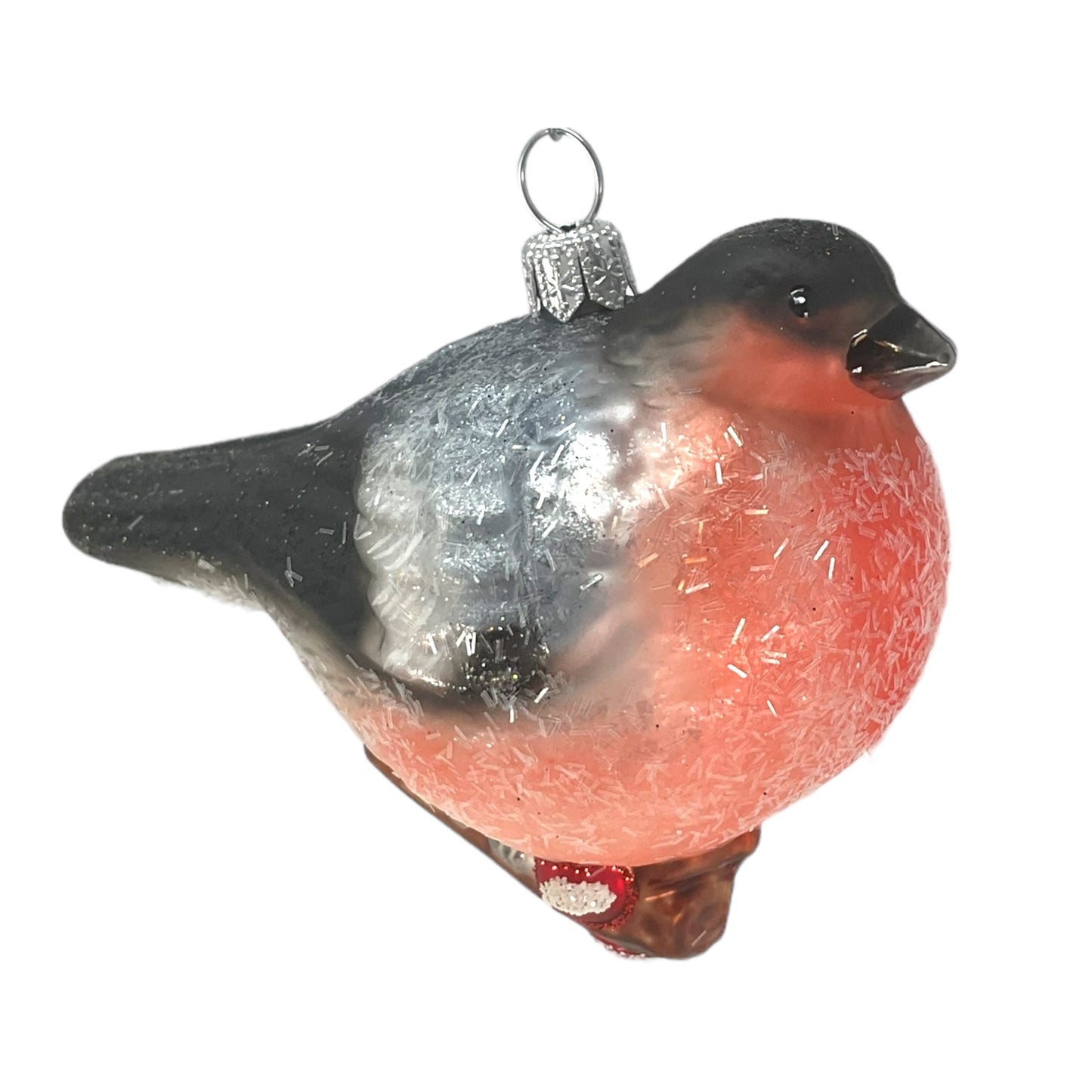 Chickadee Bird on Branch Polish Glass Christmas Tree Ornament Wildlife Animal