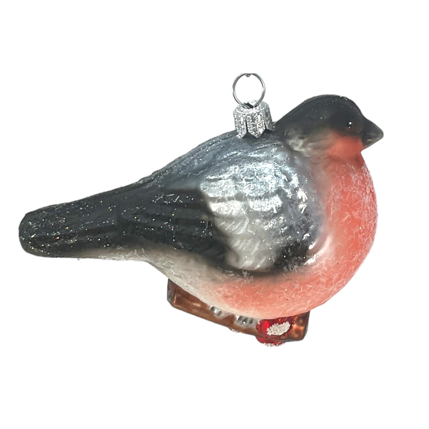 Chickadee Bird on Branch Polish Glass Christmas Tree Ornament Wildlife Animal