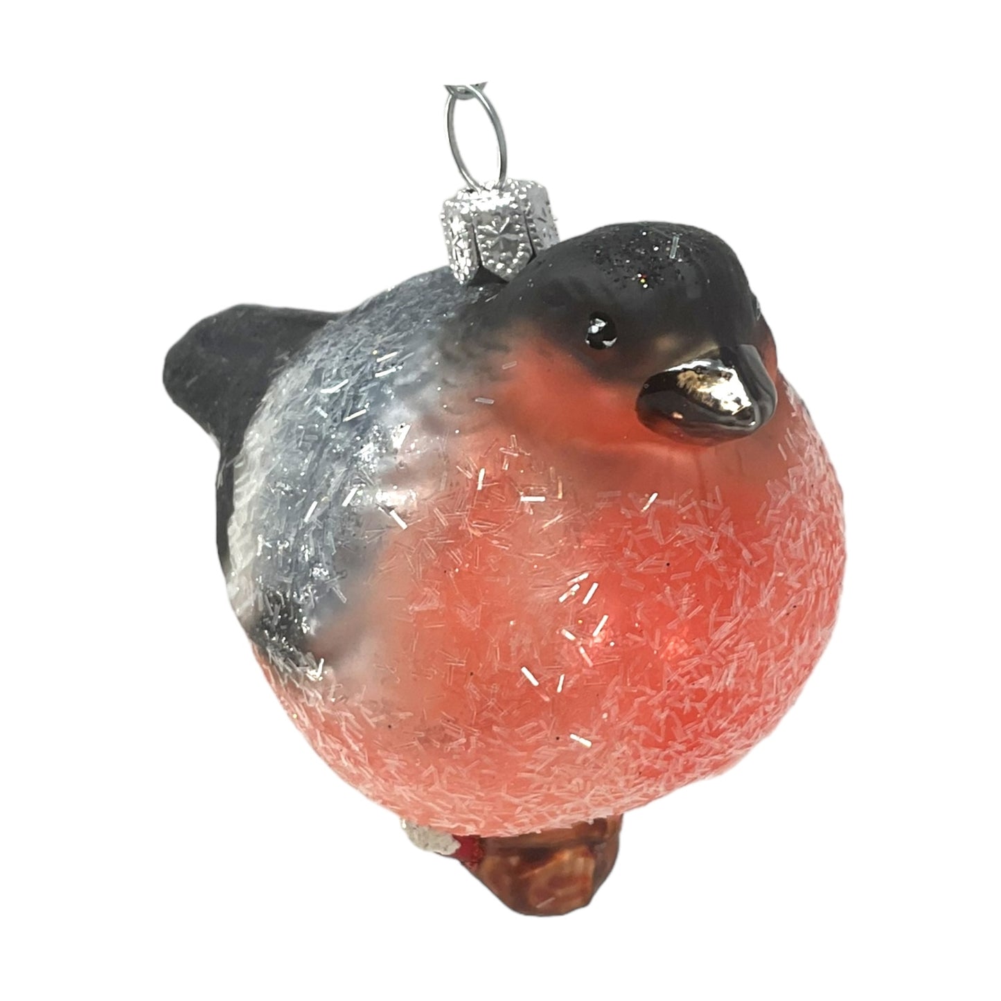 Chickadee Bird on Branch Polish Glass Christmas Tree Ornament Wildlife Animal