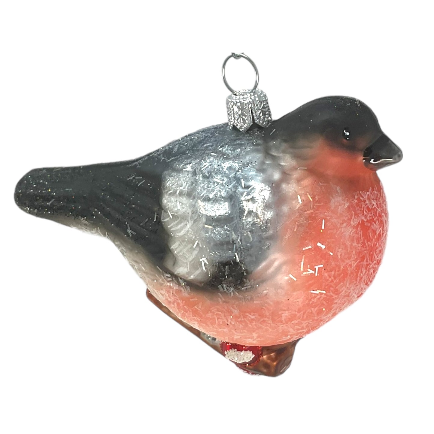 Chickadee Bird on Branch Polish Glass Christmas Tree Ornament Wildlife Animal