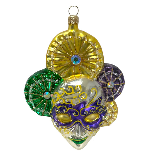 Pinnacle Peak Trading Purple and Green Venetian Mask Polish Glass Christmas Ornament