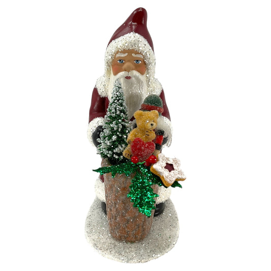 Pinnacle Peak Trading Ino Schaller Dark Red Santa with Basket of Gifts German Paper Mache