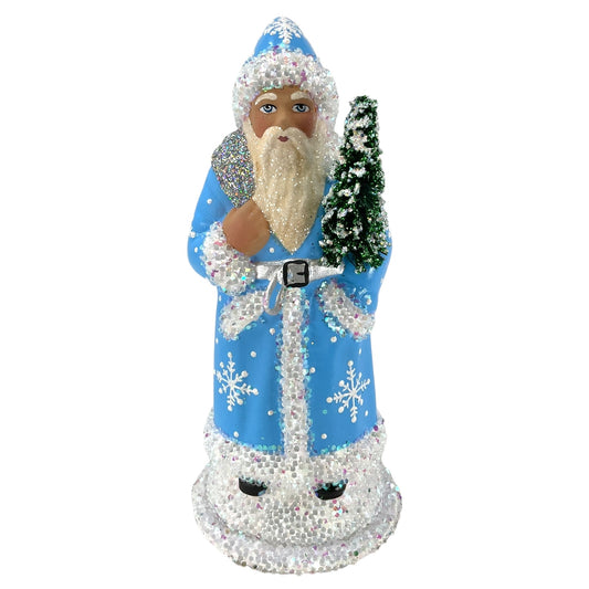 Pinnacle Peak Trading Ino Schaller Baby Blue Snowflake Santa German Paper Mache Candy Container