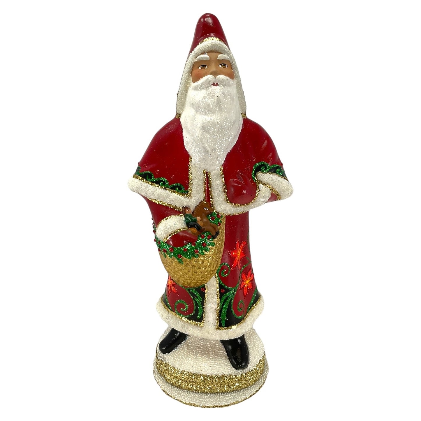 Pinnacle Peak Trading Ino Schaller Red Flower Santa with Horse Toy German Paper Mache Candy Container