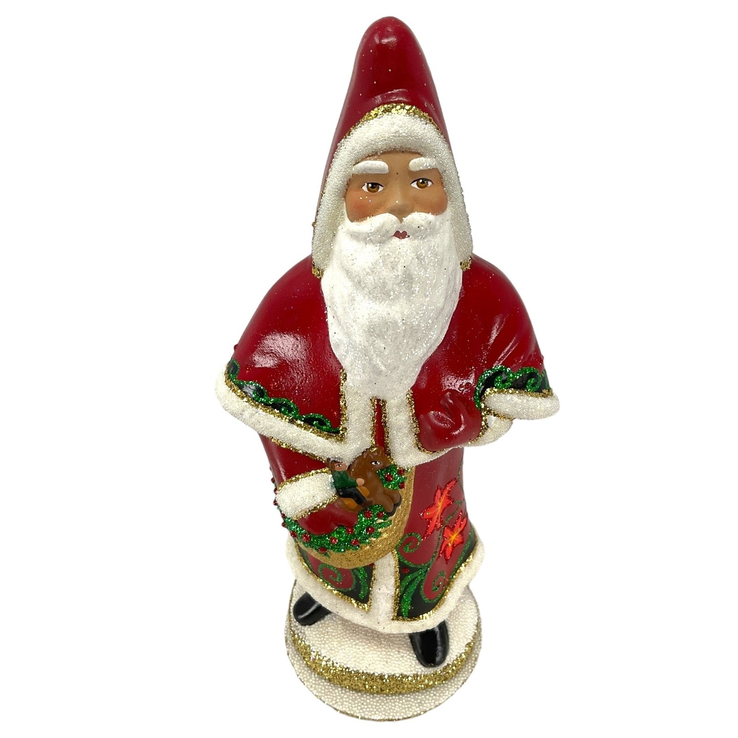 Pinnacle Peak Trading Ino Schaller Red Flower Santa with Horse Toy German Paper Mache Candy Container