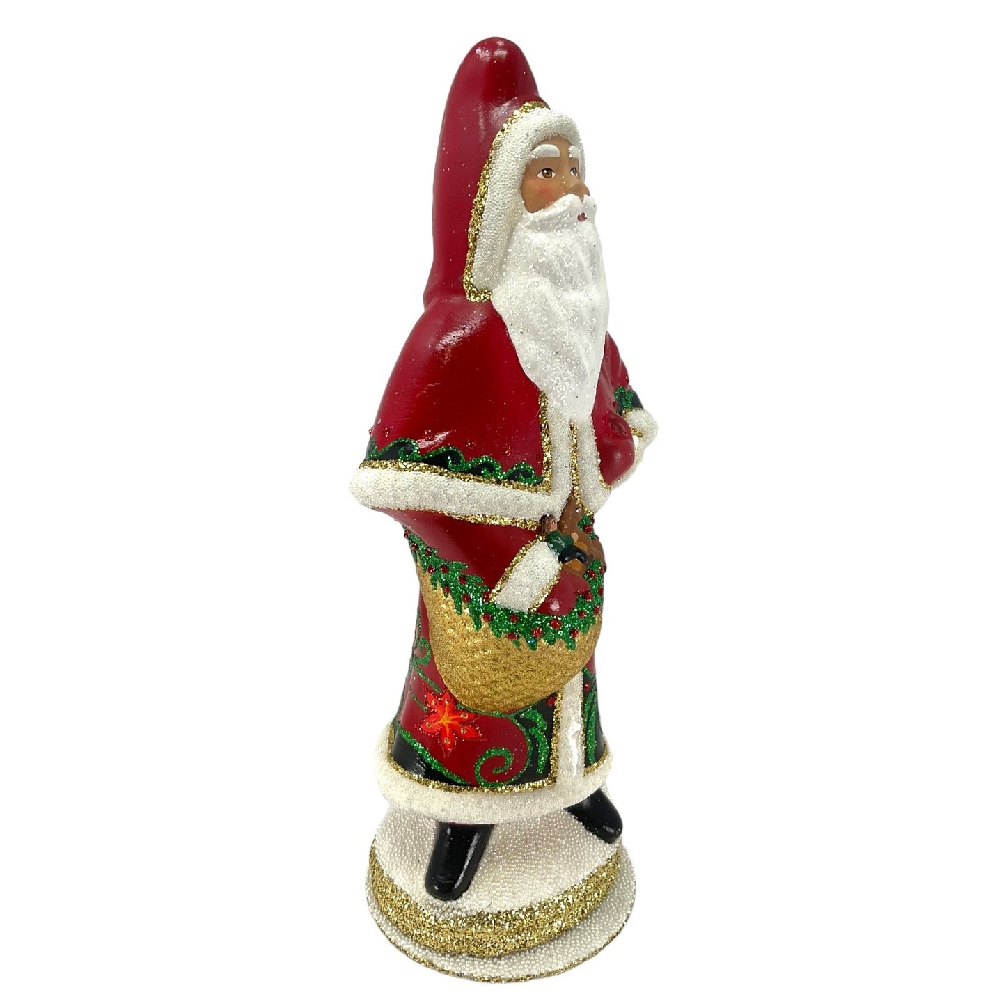 Pinnacle Peak Trading Ino Schaller Red Flower Santa with Horse Toy German Paper Mache Candy Container