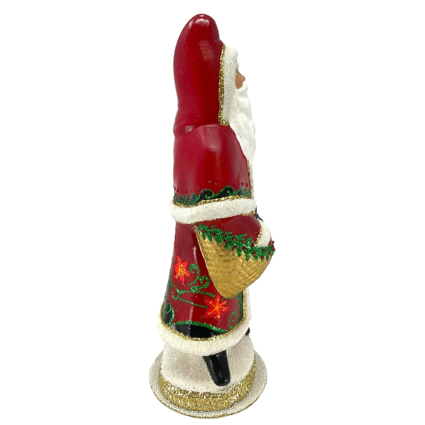 Pinnacle Peak Trading Ino Schaller Red Flower Santa with Horse Toy German Paper Mache Candy Container