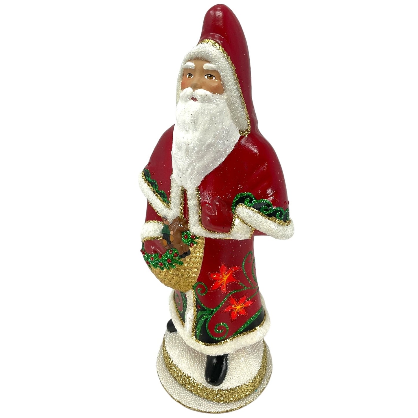 Pinnacle Peak Trading Ino Schaller Red Flower Santa with Horse Toy German Paper Mache Candy Container