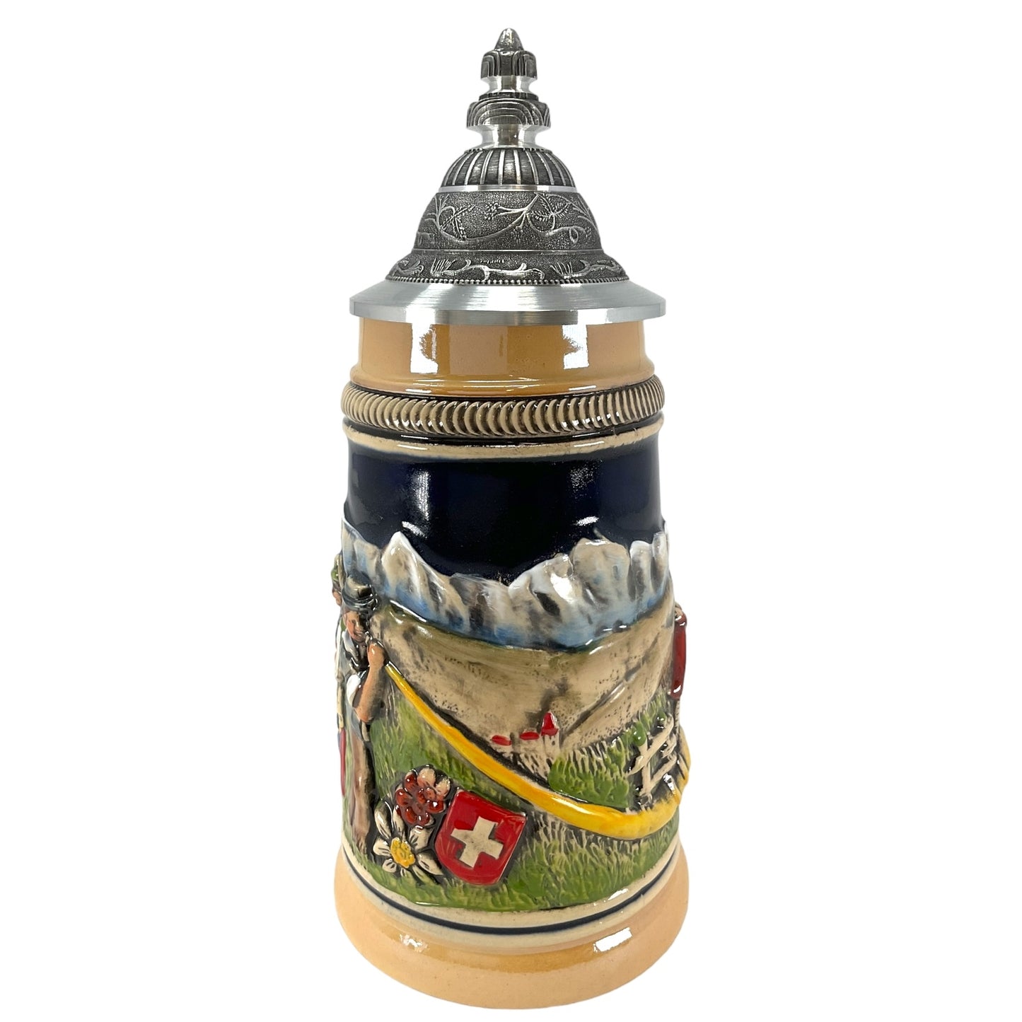 Swiss Alpine Horn Blower German Beer Stein 1/4L Switzerland Mug Made in Germany