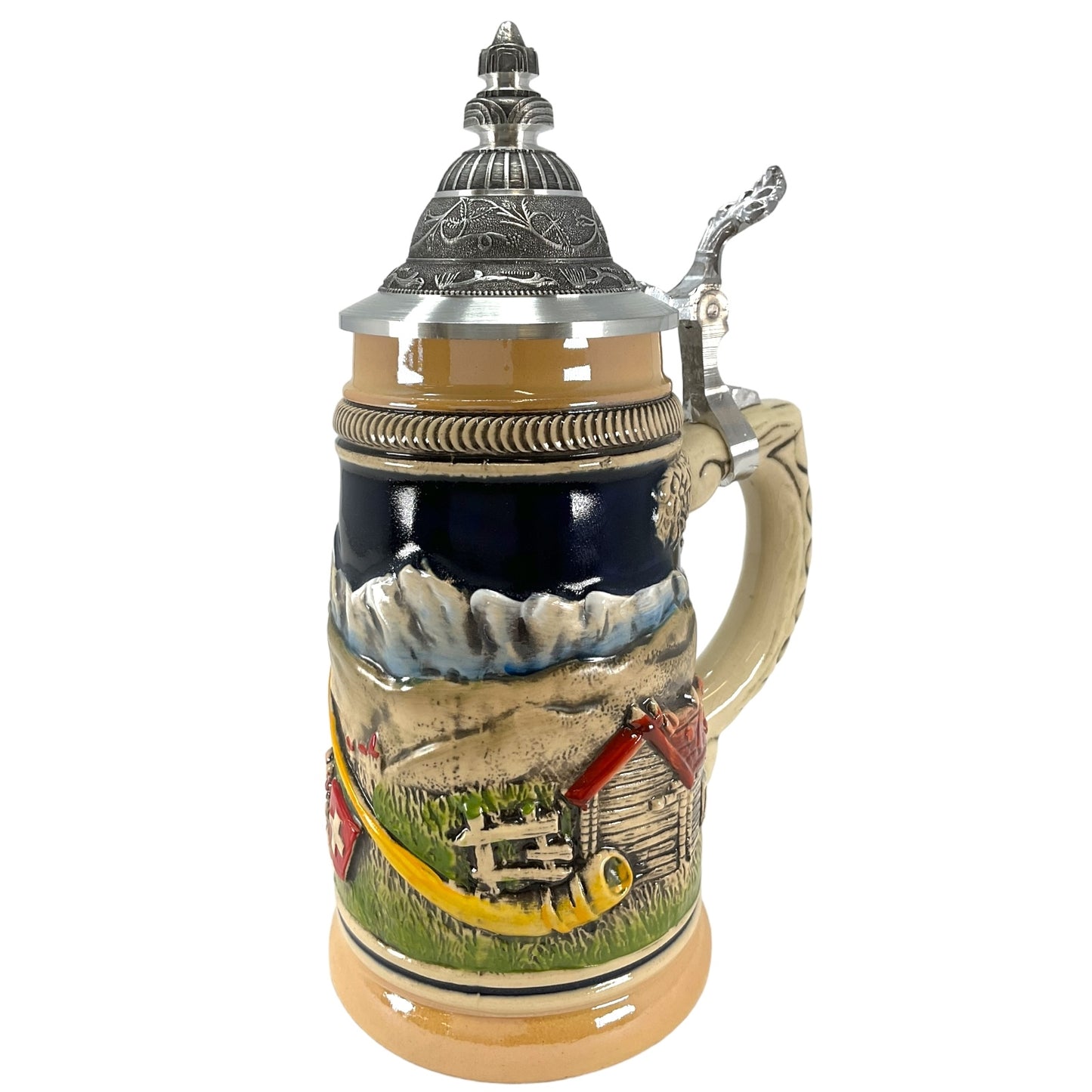 Swiss Alpine Horn Blower German Beer Stein 1/4L Switzerland Mug Made in Germany