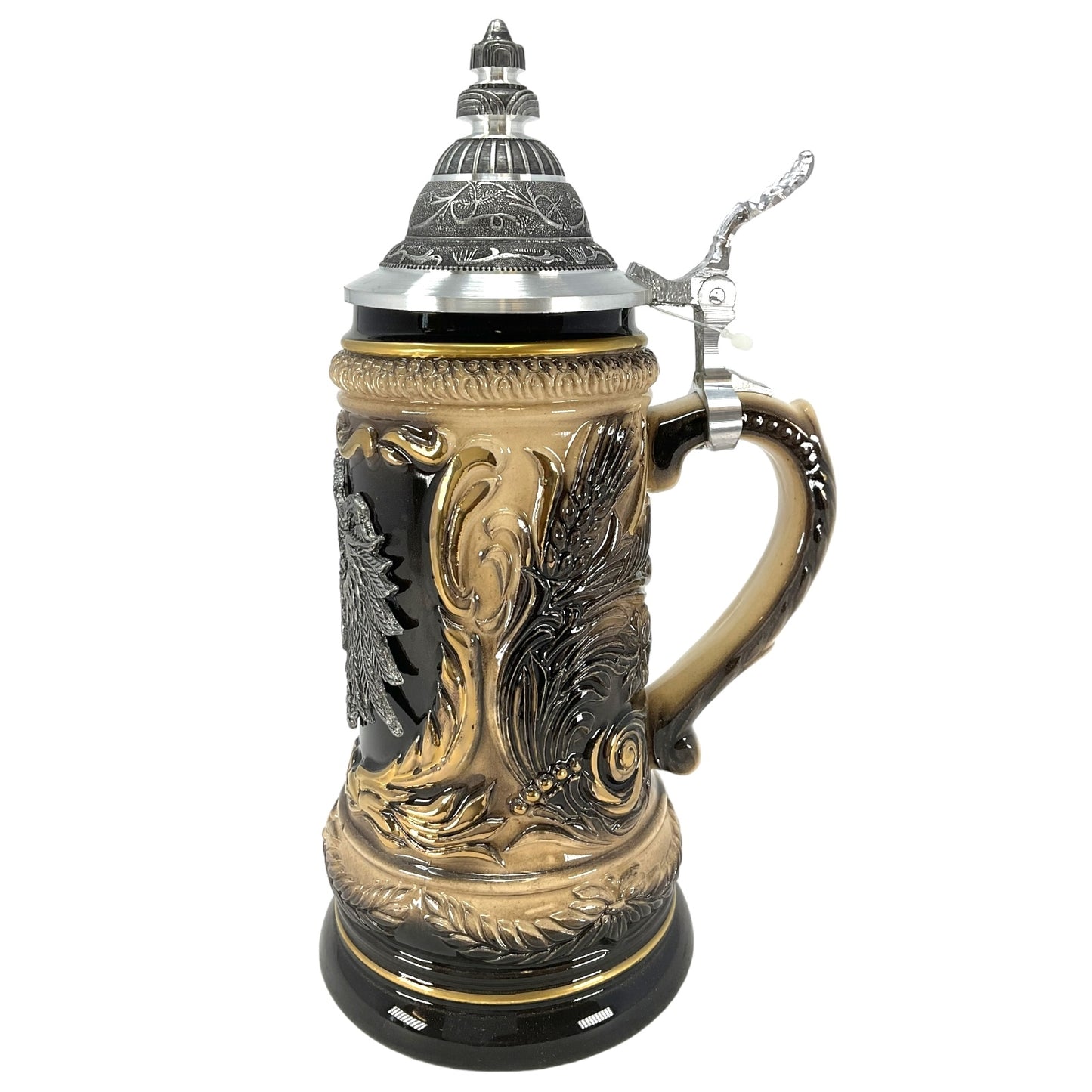 LE German Beer Stein with Pewter Eagle Relief Made in Germany ONE New Mug