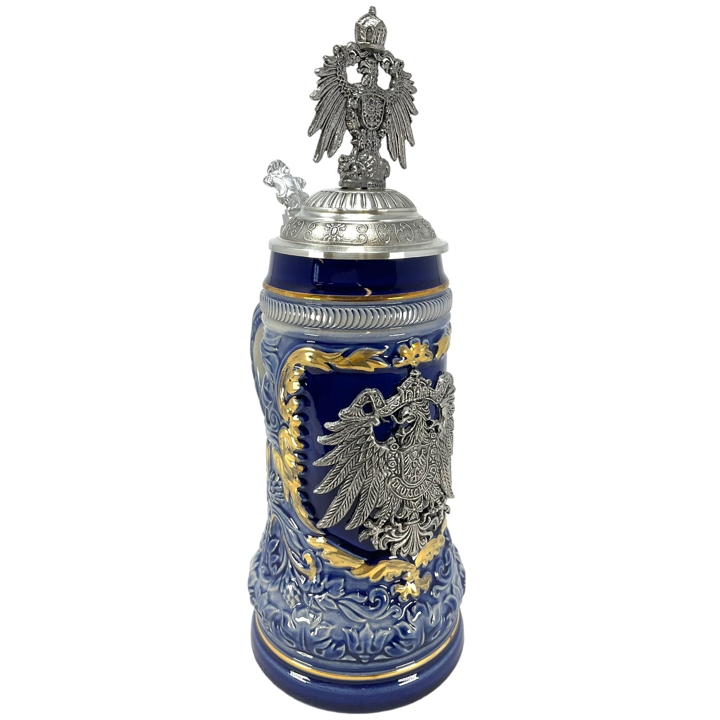 LE Blue German Beer Stein with Pewter Eagle .5L One New Mug Made in Germany