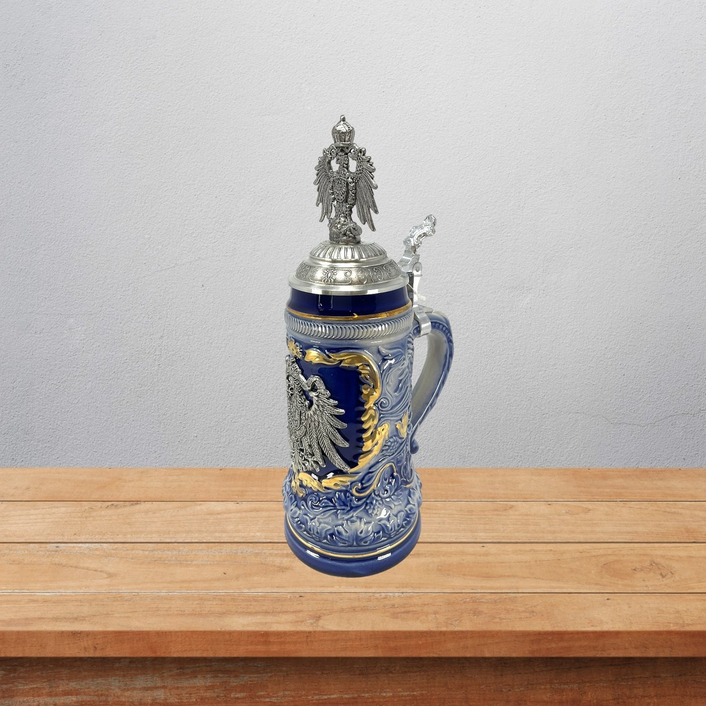 LE Blue German Beer Stein with Pewter Eagle .5L One New Mug Made in Germany