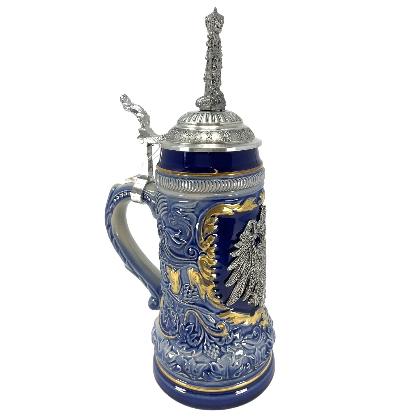 LE Blue German Beer Stein with Pewter Eagle .5L One New Mug Made in Germany