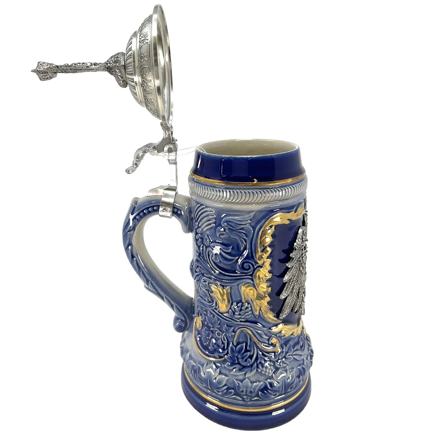 LE Blue German Beer Stein with Pewter Eagle .5L One New Mug Made in Germany