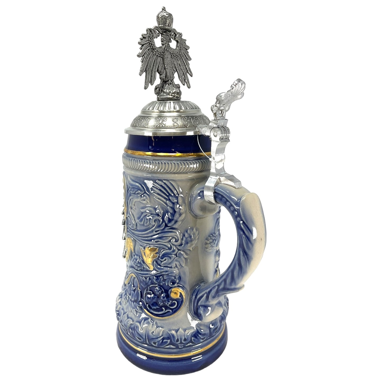 LE Blue German Beer Stein with Pewter Eagle .5L One New Mug Made in Germany