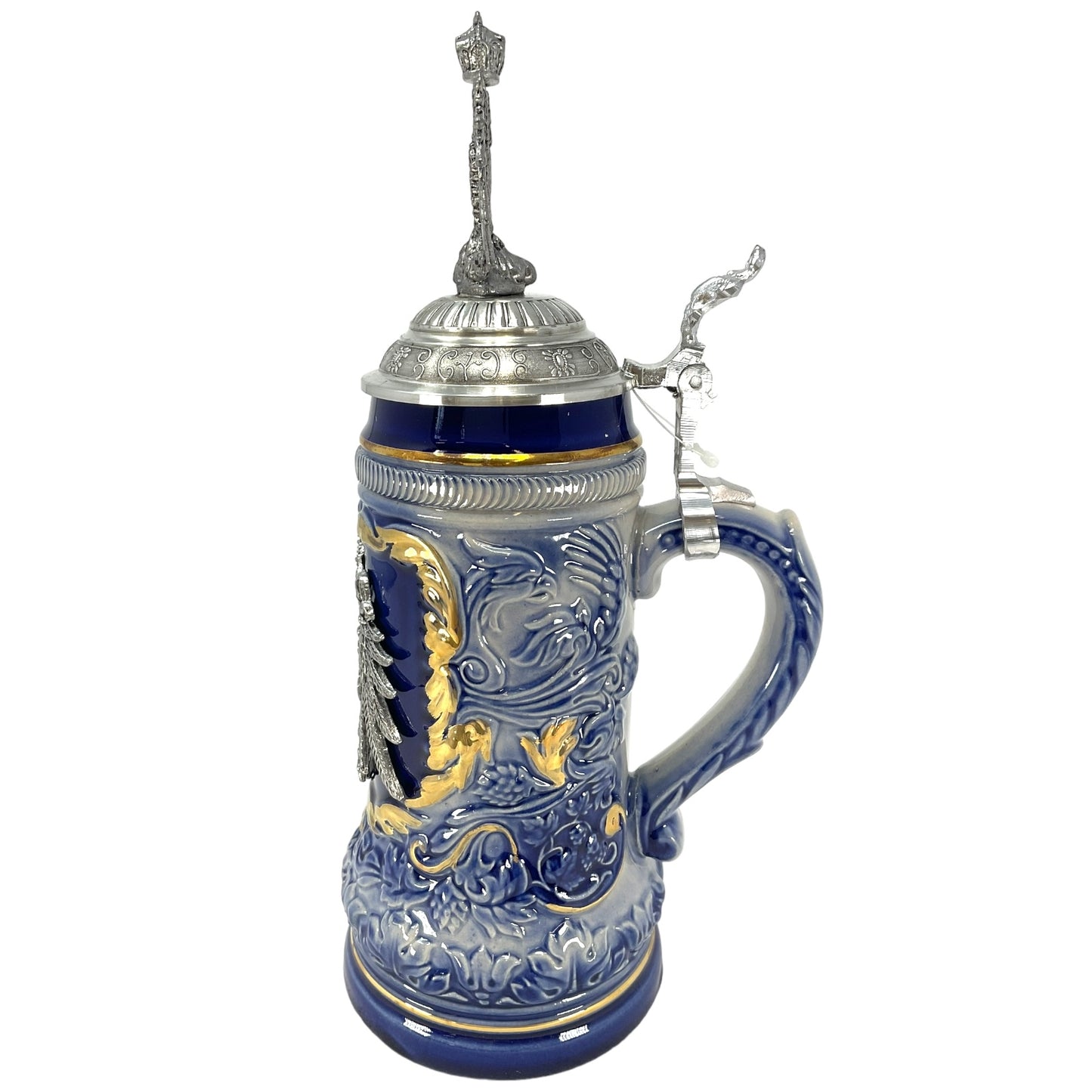 LE Blue German Beer Stein with Pewter Eagle .5L One New Mug Made in Germany