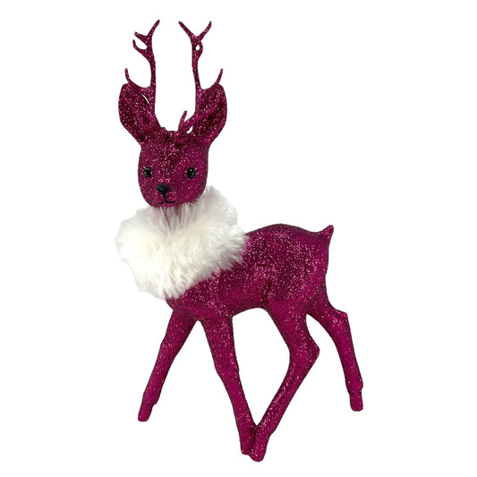 Pinnacle Peak Trading Ino Schaller Fuschia Glitter Male Buck Deer with Red Scarf Figurine 10 inch