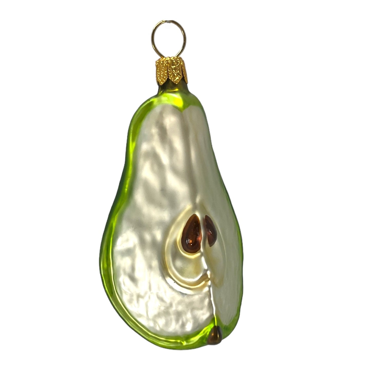Pinnacle Peak Trading Green Pear Slice Polish Glass Christmas Tree Ornament 3 inch Set of 2